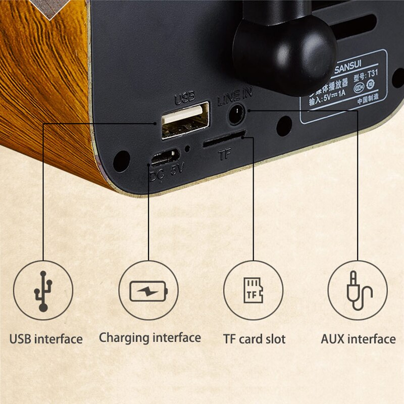 Wooden Bluetooth Speaker Mini Portable Bluetooth Stereo Speaker Radio Support TF Card AUX Subwoofer for Computer Mobile Phone