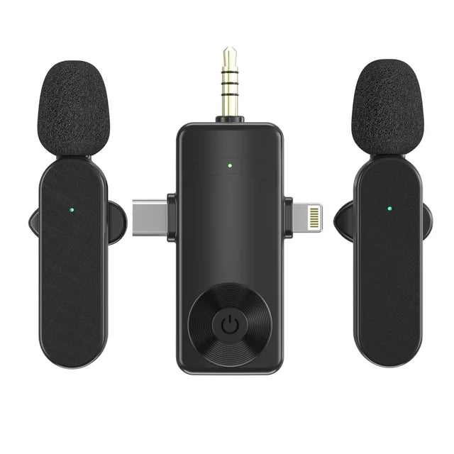 3 In 1 Wireless Lavalier Microphone Plug And Play Intelligent Noise Reduction Mini Mic For iPhone Android Live Broadcast