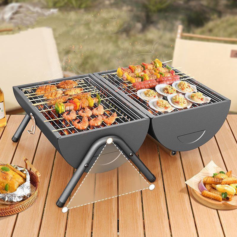 Outdoor portable double-sided barbecue stove camping home charcoal barbecue pre meat barbecue rack