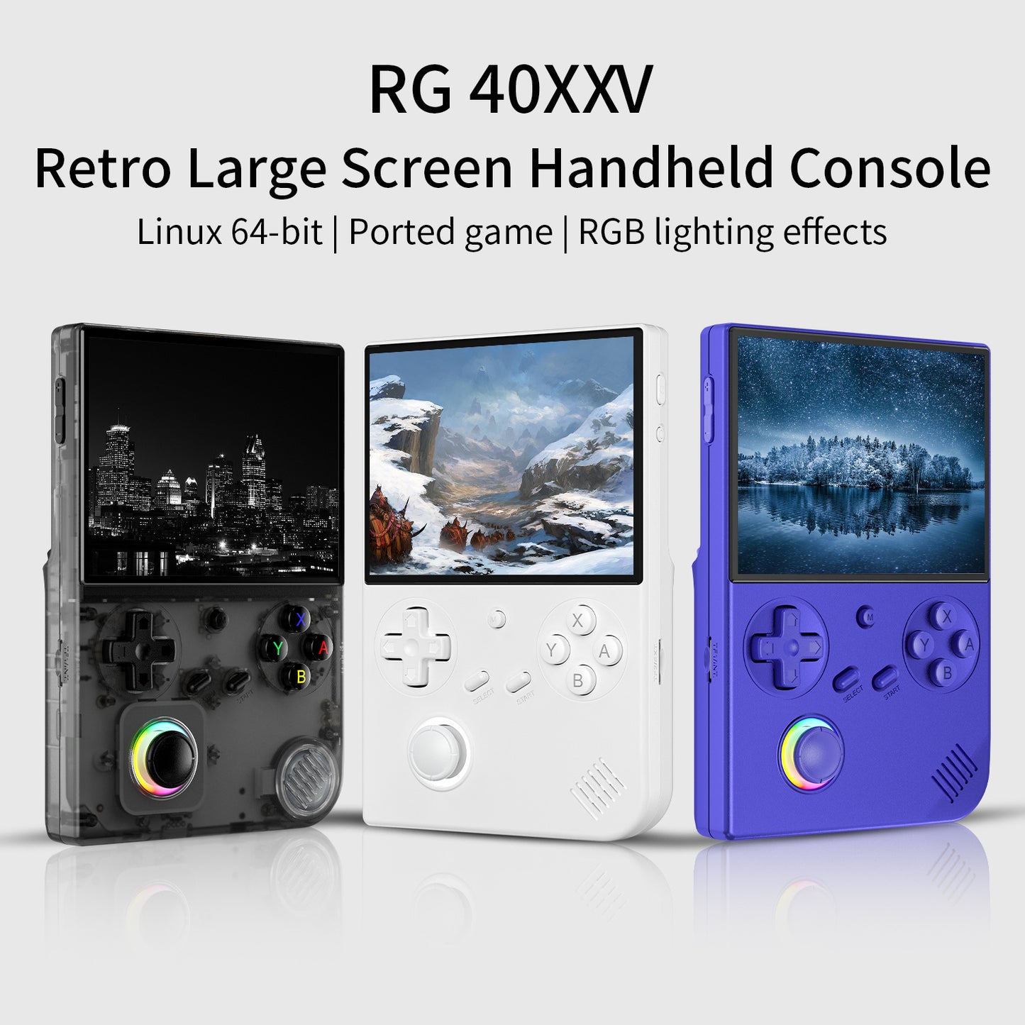 ANBERNIC's new RG40XXV vertical version retro portable handheld game console with lighting effect connected to power regard