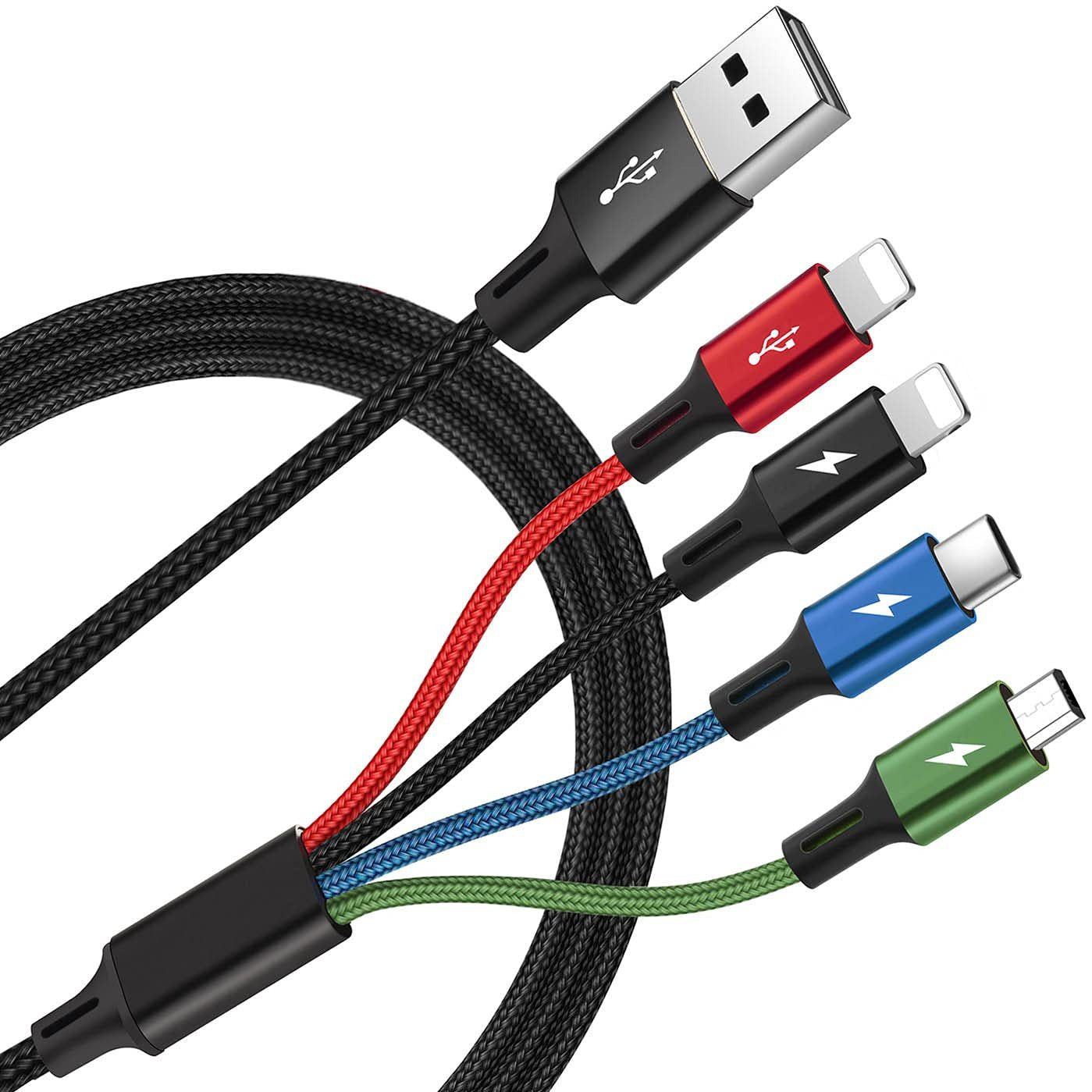 One to four charging cable, nylon braided universal 4-in-1 fast charging cable, dual TYPE-C multi in one data cable