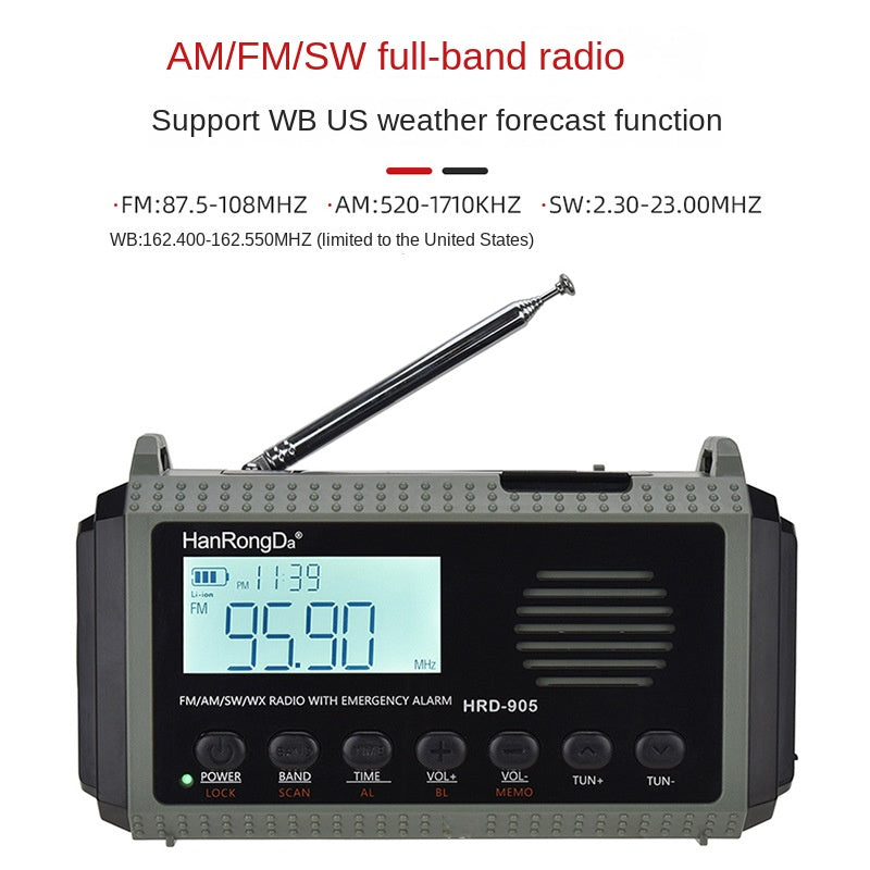 Radio disaster prevention and emergency full band radio solar charging lighting mobile portable radio