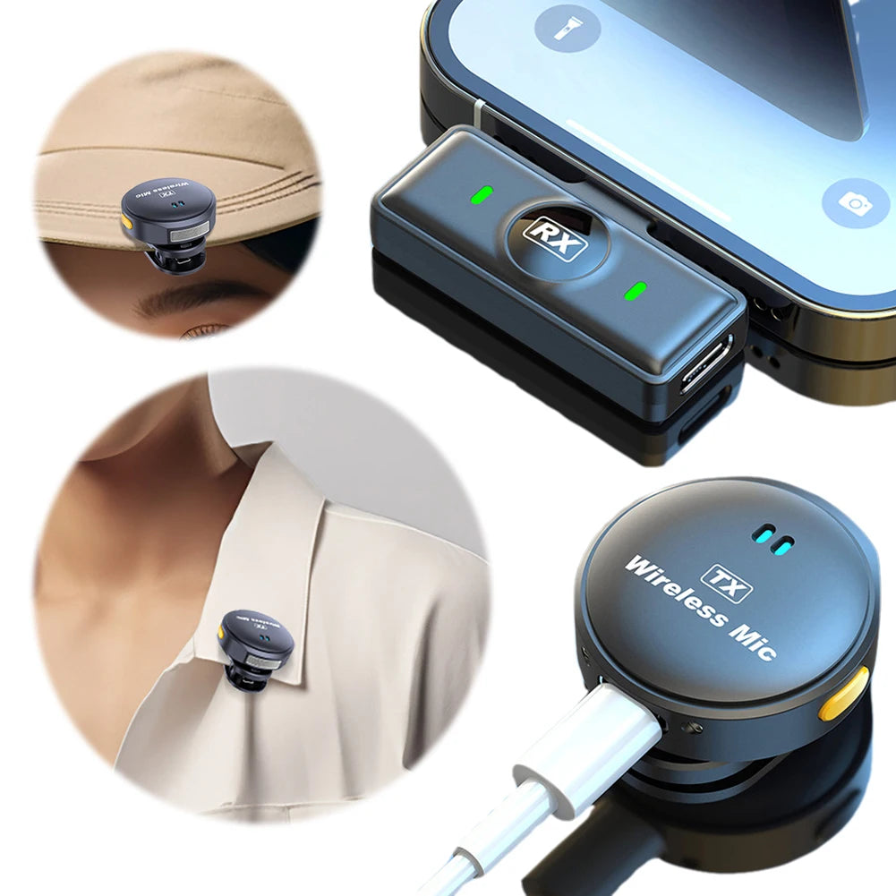 Wireless Magnetic Button Collar Microphone Noise Cancelling Lapel Mic Plug and Play 164ft Range for YouTube Vlog Video Recording