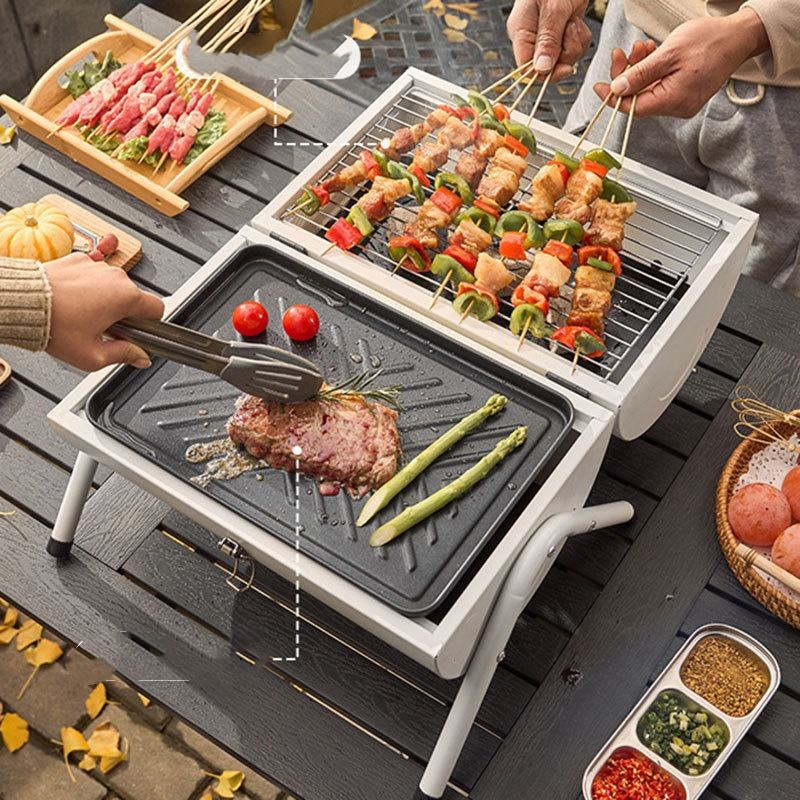 Outdoor portable double-sided barbecue stove camping home charcoal barbecue pre meat barbecue rack