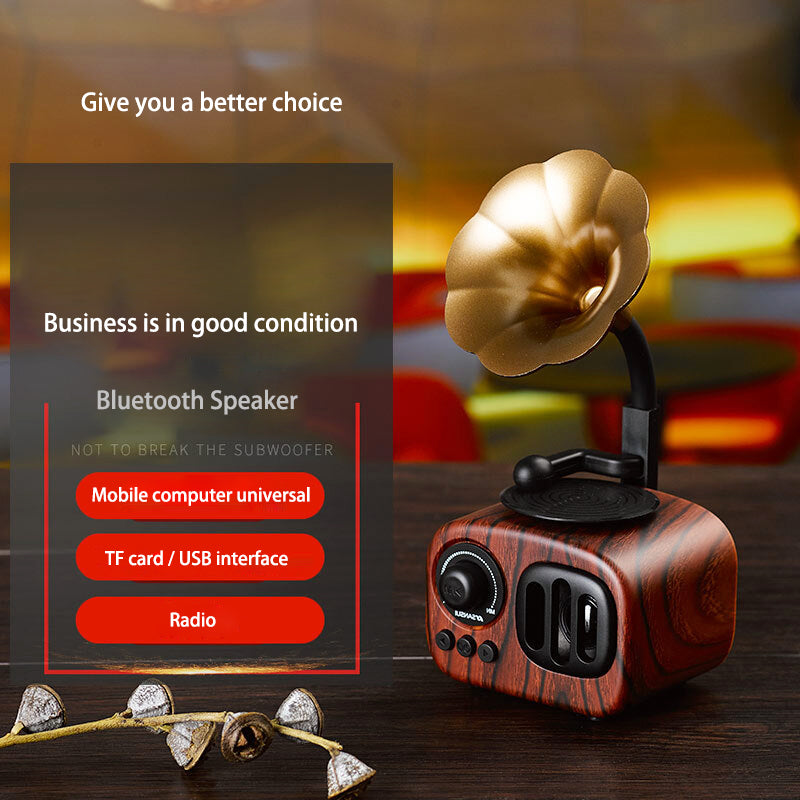 Wooden Bluetooth Speaker Mini Portable Bluetooth Stereo Speaker Radio Support TF Card AUX Subwoofer for Computer Mobile Phone