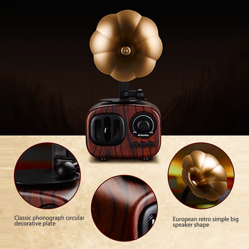 Wooden Bluetooth Speaker Mini Portable Bluetooth Stereo Speaker Radio Support TF Card AUX Subwoofer for Computer Mobile Phone