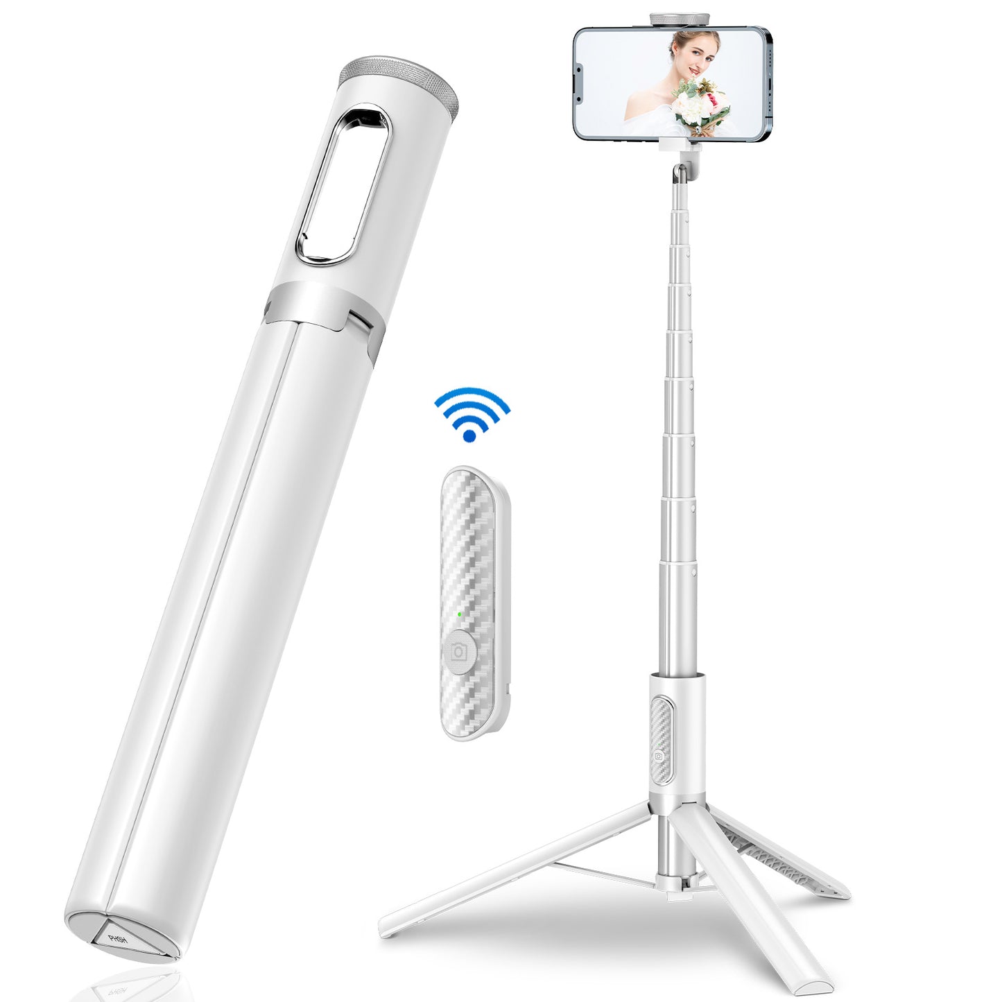 New 150cm Long Selfie Stick Tripod Carbon Fiber Plastic Detachable Remote Control AB202 Max Phone Compatibility Rotatable