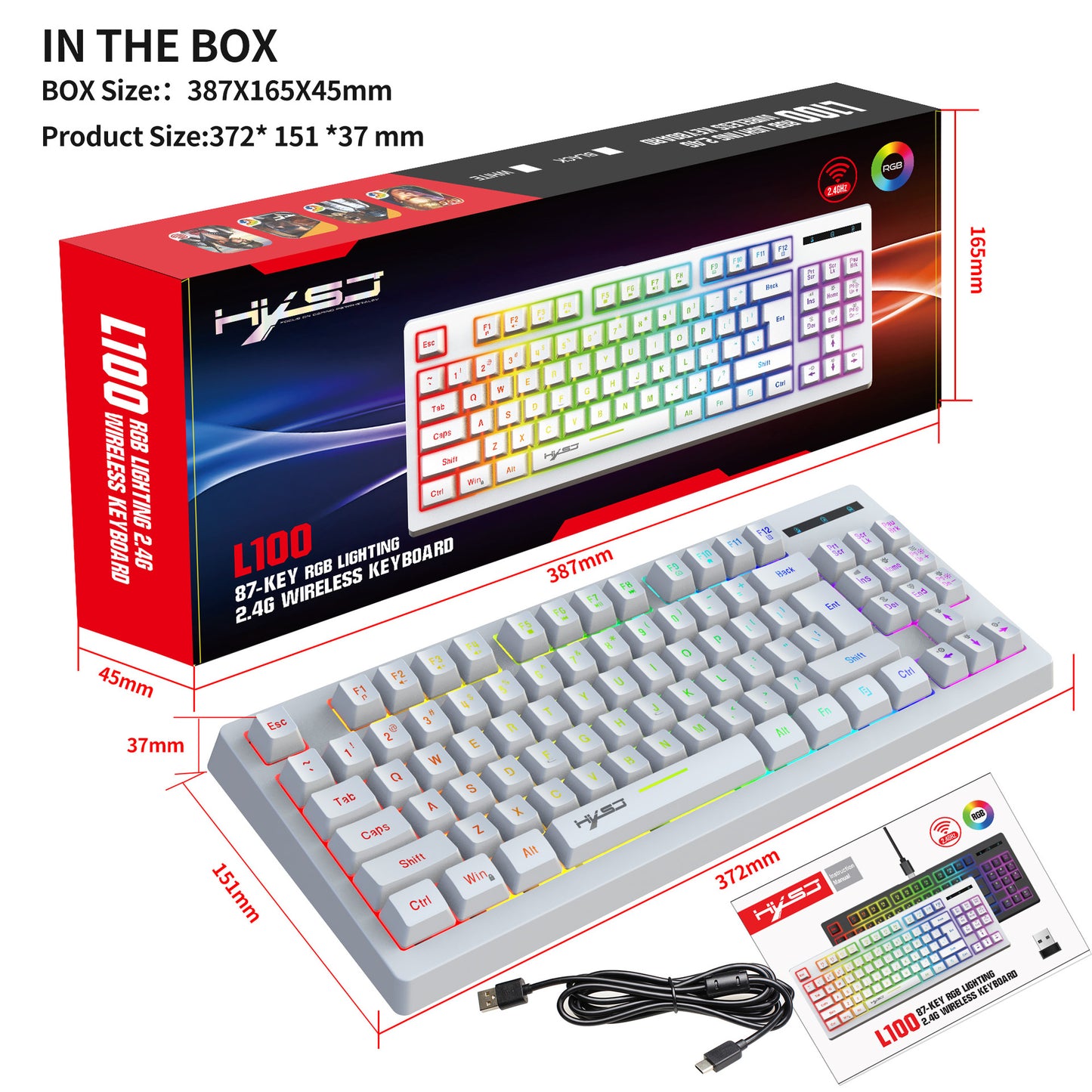 87 key wireless 2.4G film keyboard RGB backlit wireless keyboard