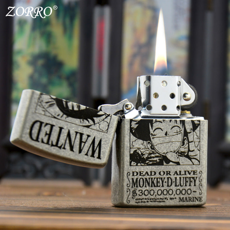 ZORRO Zoro Ancient Silver Pirate King Luffy Kerosene Lighter