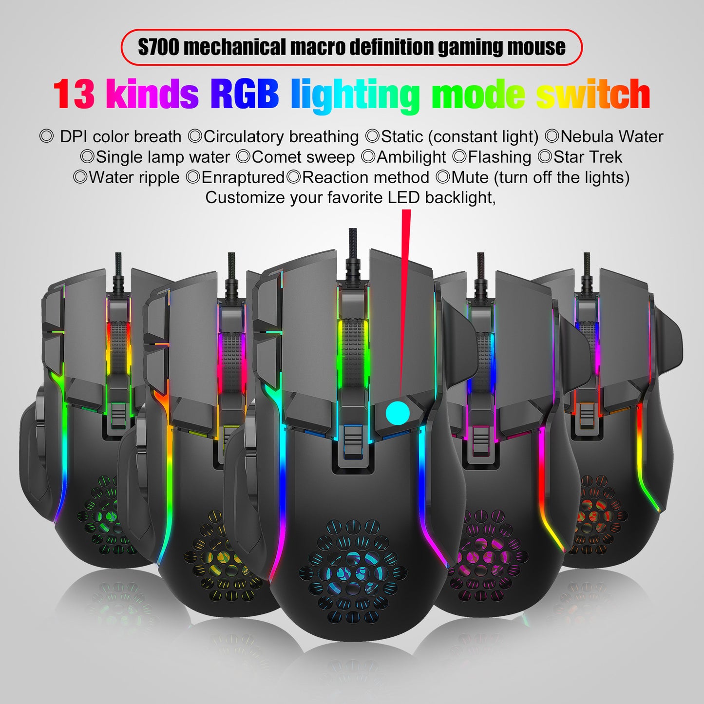 Gaming gaming mouse macro programming cool RGB lighting 12800 DPI adjustable mechanical mouse