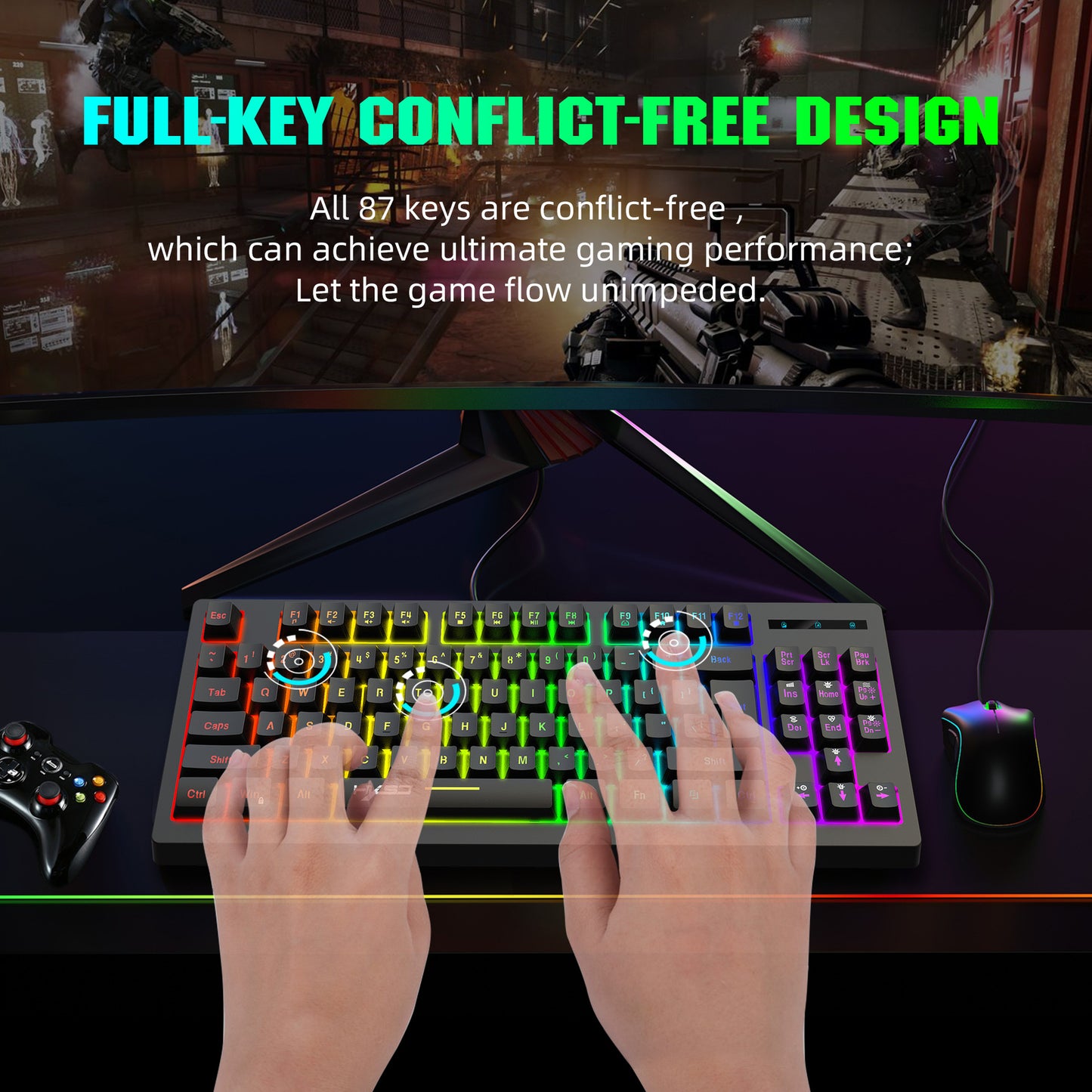 87 key wireless 2.4G film keyboard RGB backlit wireless keyboard