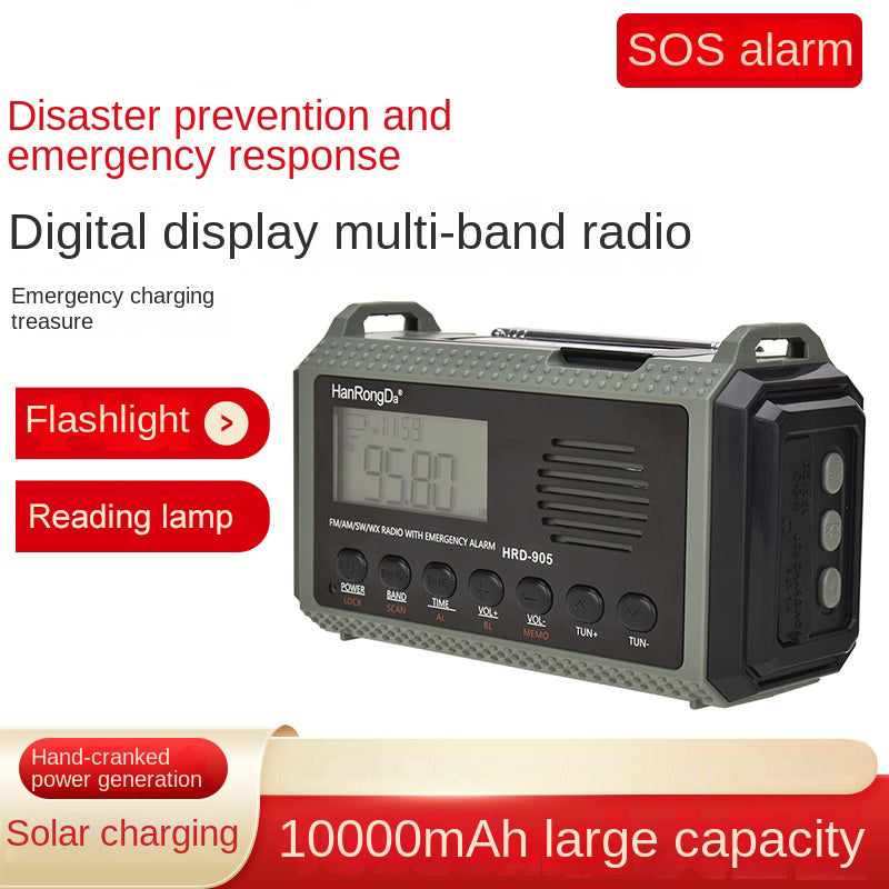 Radio disaster prevention and emergency full band radio solar charging lighting mobile portable radio