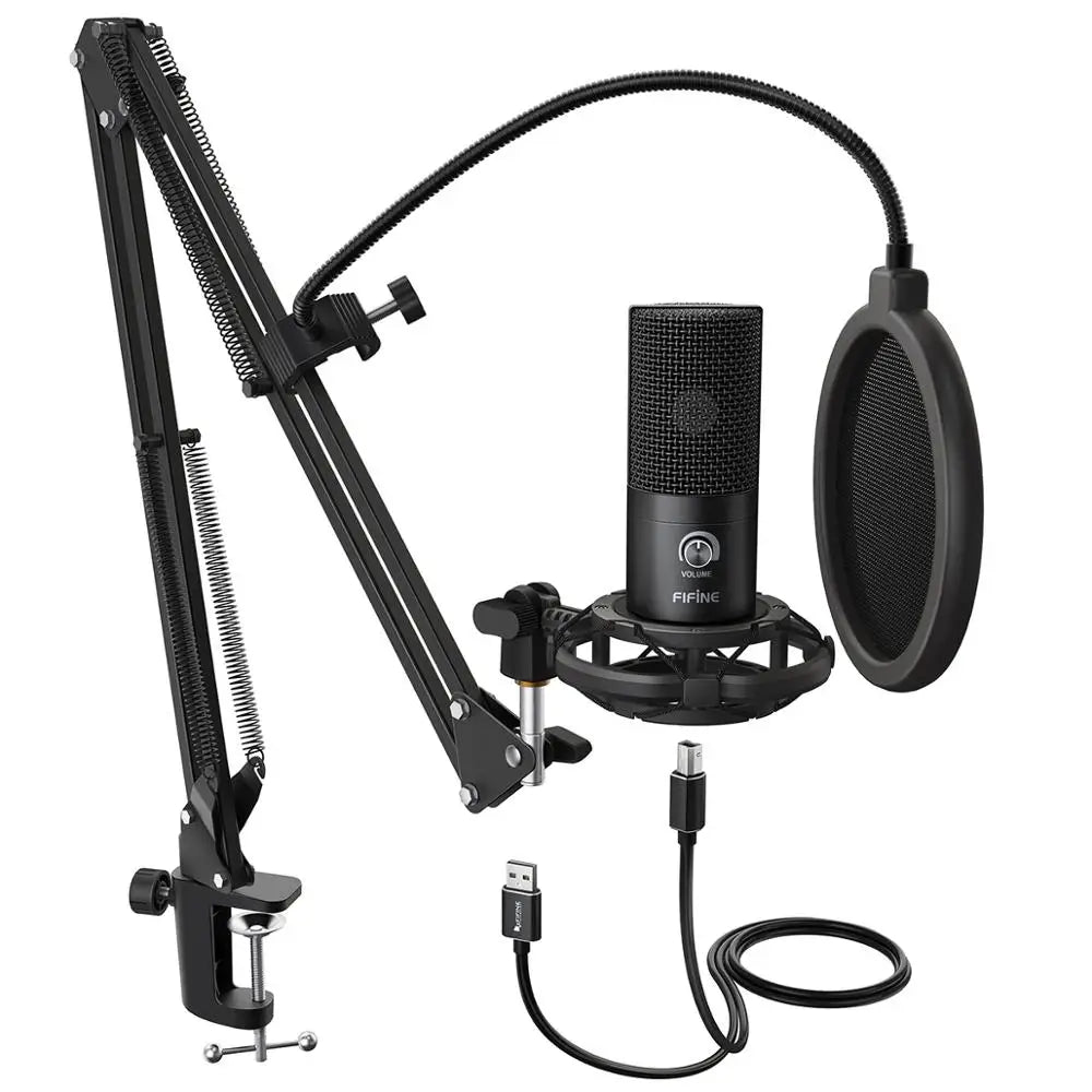 FIFINE Studio Condenser USB Computer Microphone Kit With Adjustable Scissor Arm Stand Shock Mount for YouTube Voice Overs-T669