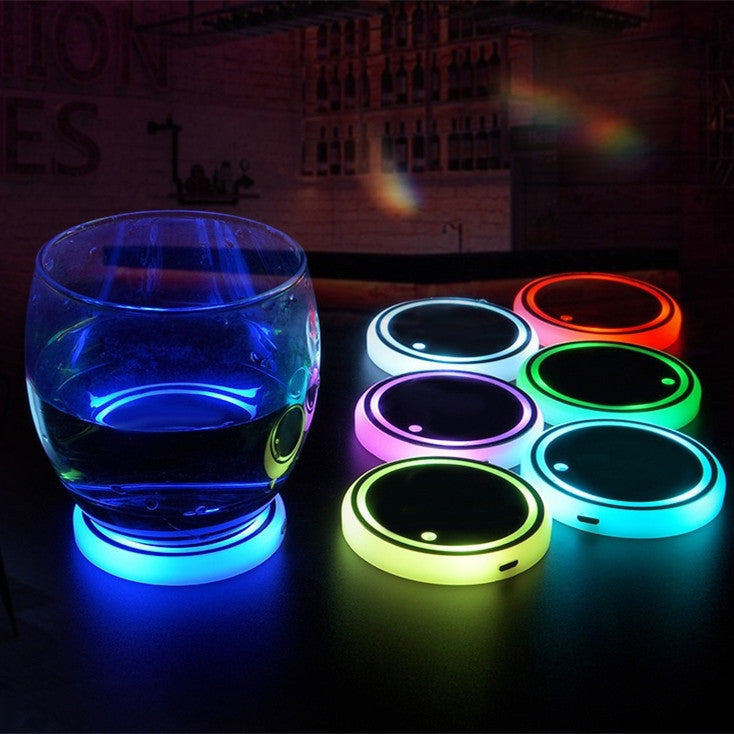 Colorful Cup Holder LED Light-up Coaster Solar & USB Charging Non-slip Coaster Ambient Light For Car Automatically